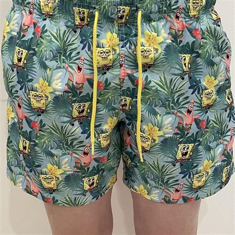 Spongebob Patterned Swim Trunks Drawstring waist,... - Depop
