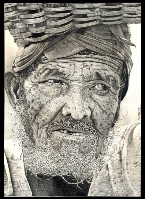 Pencil Sketch of Old Man. - Desi Painters