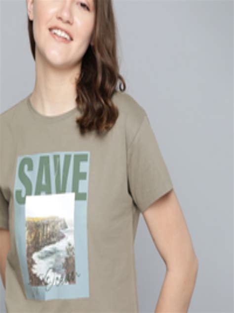 Buy M&H Our Water Women Olive Green & White Printed Pure Cotton ...