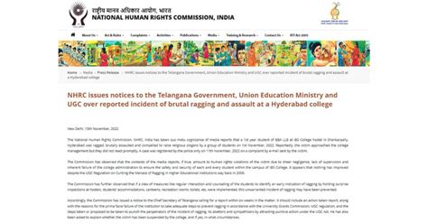 NHRC notice to Telangana govt, Centre over Hyderabad ragging incident