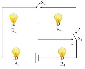 Four lamps are connected in the way as shown in figure. When switch S2 ...