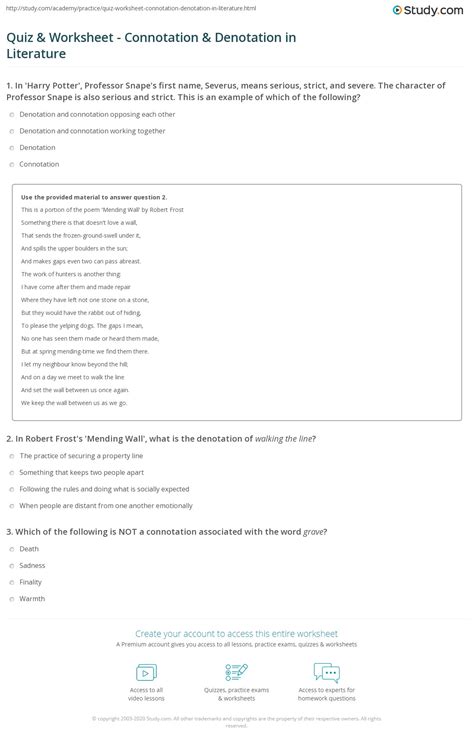 Quiz & Worksheet - Connotation & Denotation in Literature | Study.com