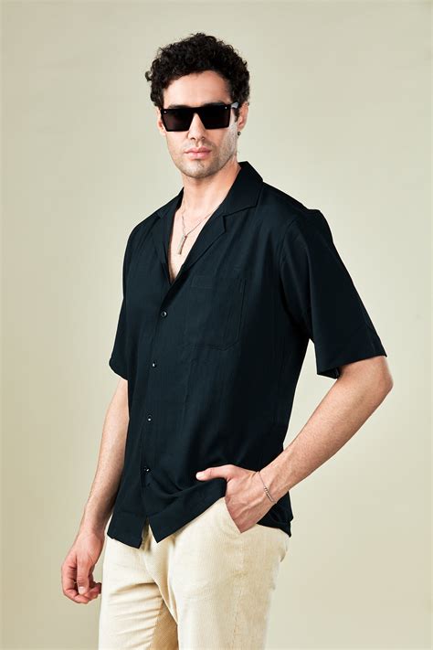 Ripple Cuban Collar Jet black Shirt