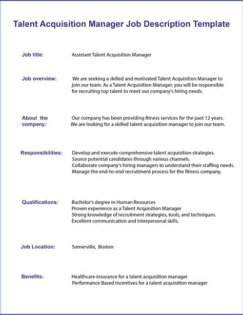 Talent Acquisition Manager Job Description Template 2025
