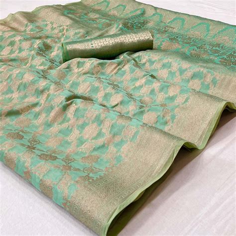 Sea Green Woven Organza Saree