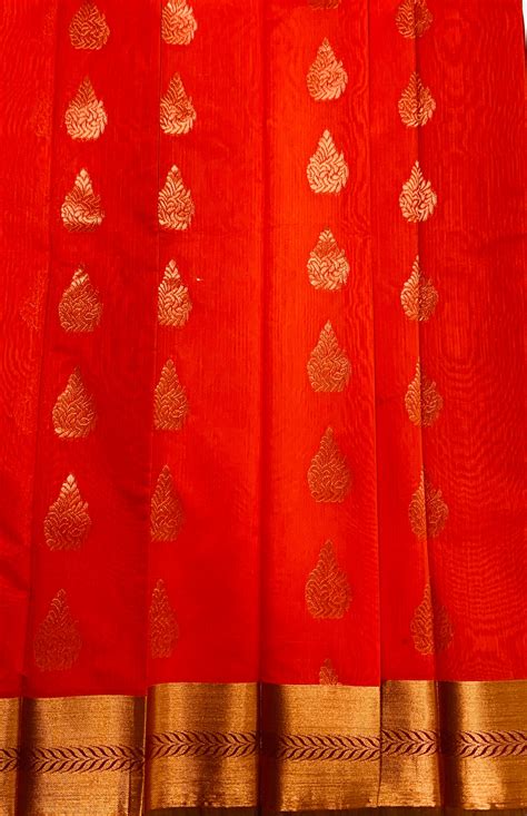 Orange Shade Silk Cotton Saree with Copper Zari Border – Kumaran Silk