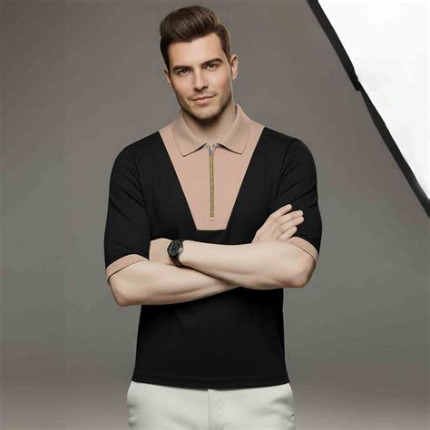 Quarter Zip Colorblocked Polo Neck Half Sleeve Tshirt Black – TRIPR