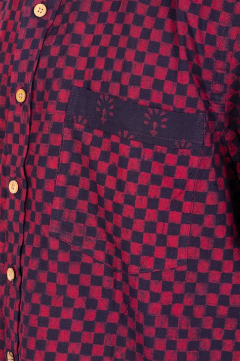 Indigo Handblock Print Pre-Washed Pure Cotton Crop Shirt 10074631