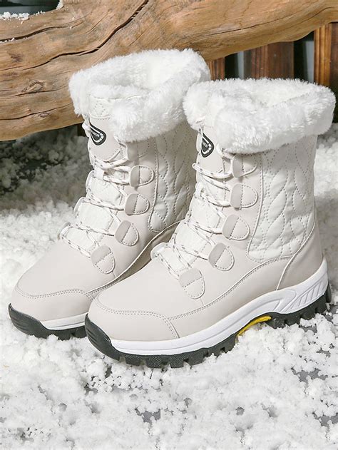 Botas de nieve cálidas con cordones y costuras blancas para mujer con ...