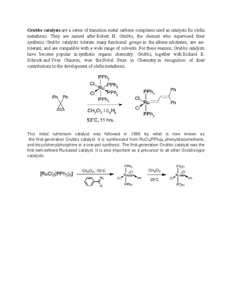 7 Grubb's Catalyst: Overview of Olefin Metathesis Applications - Studocu