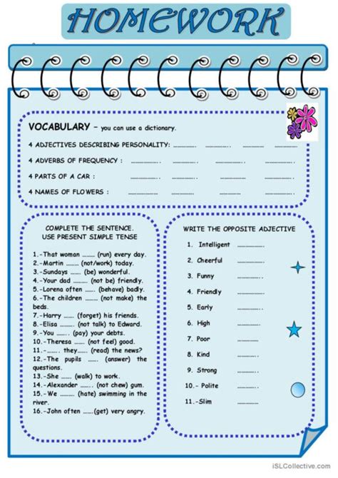 Image result for English Homework Worksheets