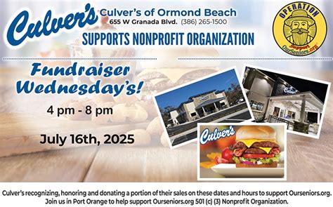 Culvers Fundraiser - July 2025, 655 W Granada Blvd, Ormond Beach, FL ...