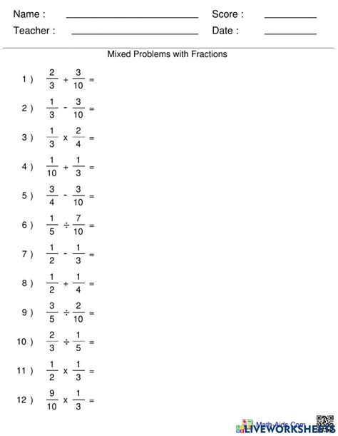 Image result for Operations with Fractions Worksheet