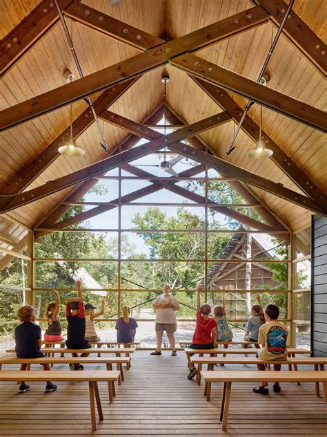 Pine pavilions form marine education center in mississippi by lake ...