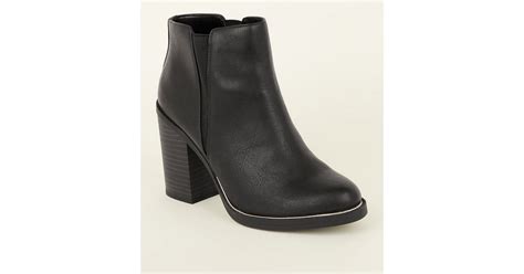 Black Metal Trim Block Heel Ankle Boots | New Look