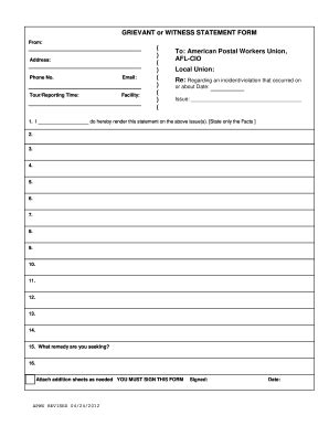 APWU Grievant or Witness Statement Form - Fill Online, Printable ...