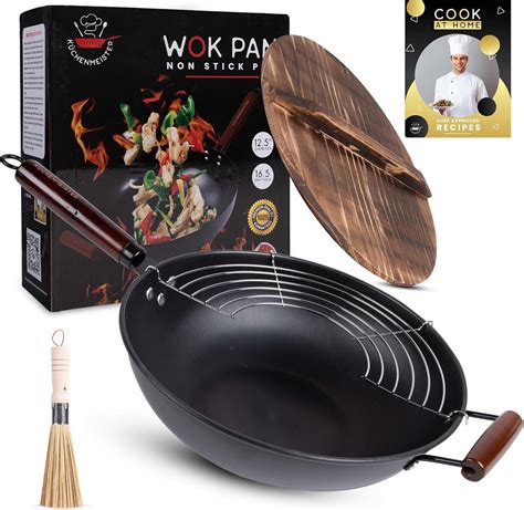 Amazon.com: Küchenmeister 12.5-Inch Carbon Steel Wok Pan with Lid ...