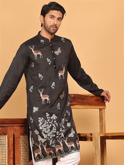 Embroidered Straight Kurtas For Men ( KO 5171 Black ) – Jompers Wholesale