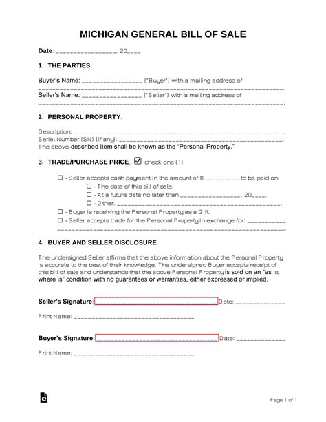 Michigan Bill of Sale Forms (5) – eForms