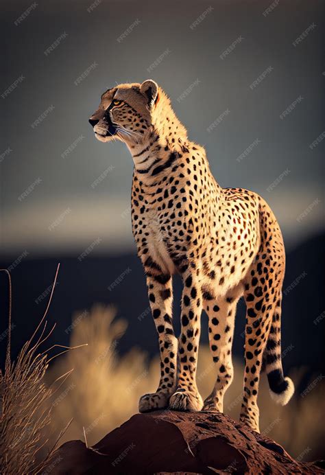 Premium AI Image | Cheetah standing tall surveying its territory with a regal air generative ai