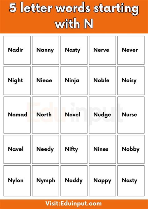 5 letter words starting with N in 2025 | Letter n words, Vocabulary ...