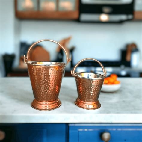 Bucket Set Of 2 Handmade Pure Steel Copper Bucket/Balti Hammered Design ...