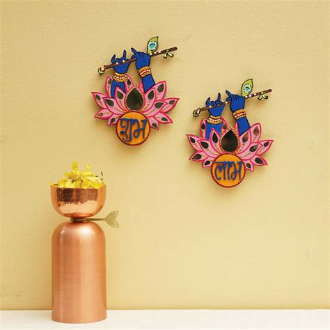 Buy Handmade Krishna Shubh Labh Hanging | Set Of 2 Online On Zwende