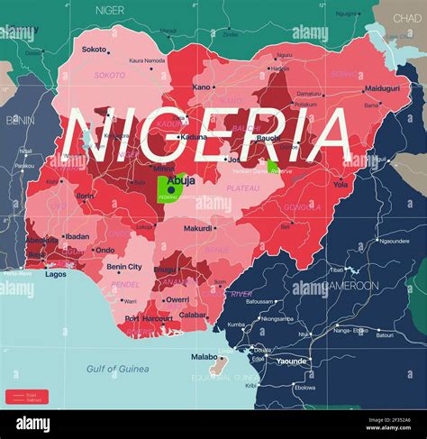 Nigeria country detailed editable map with regions cities and towns ...