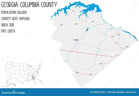 Map Of Columbia County In Georgia State On White Background. Single ...