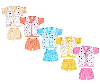 Buy Sathiyas Set of 5 Printed Cotton Shirts and Shorts for 0-6 Months ...