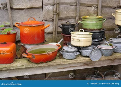 Vintage Enamel Cooking Gear Stock Photo - Image of heavy, cookware ...