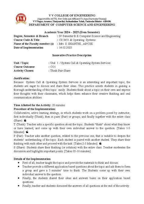 Innovative Teaching Strategies for CS 3451 - Unit 1 Activities - Studocu