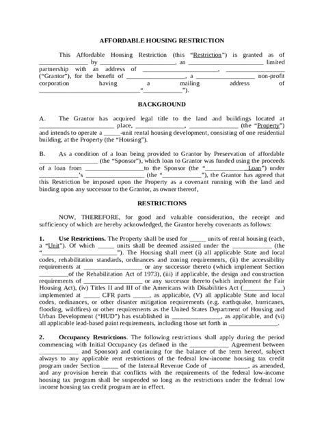 Affordable Housing Restrictions Doc Template | pdfFiller