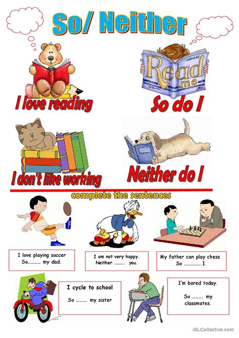 SO AND NEITHER: English ESL worksheets pdf & doc