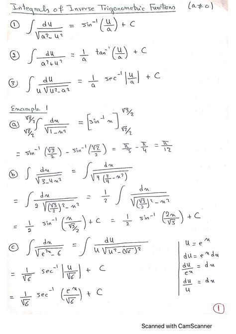 Image result for Inverse Trig Integrals