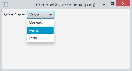 JavaFX ComboBox Tutorial 的图像结果