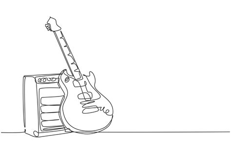 One single line drawing of electric guitar with amplifier. Stringed ...