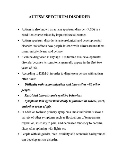 Autism spectrum disorder - Autism spectrum disorder is a neurological ...