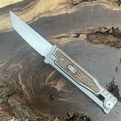 Reate EXO M T/E Gravity Knife Titanium Handle w/ Burlap Micarta Inlay ...