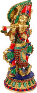 Kartique Brass Krishna Bhagwan Idol Murli Kishan Murti Standing Statue ...