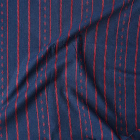 Pure Cotton Handloom Navy Blue With Red Stripes Border Woven Fabric ...