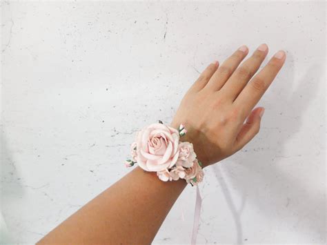 Wedding flower wrist corsage – blush pink bridal floral bracelet ...