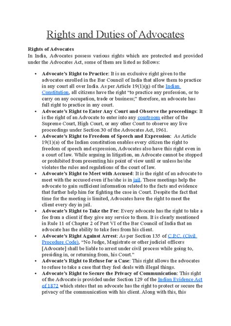 Rights and Duties of Advocates: An Overview of Legal Obligations and ...