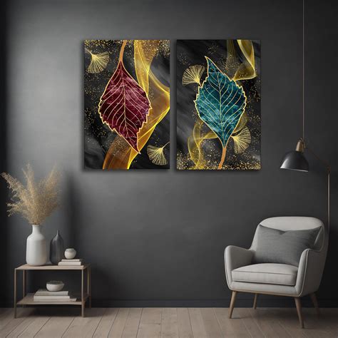 Abstract Gold Leaf Canvas Painting Wall Art Set for Living Room Decor ...