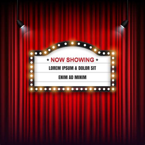 Theater cinema sign on red curtain | Premium Vector