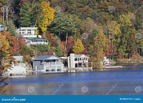Autumn lakefront homes stock photo. Image of homes, trees - 8833710