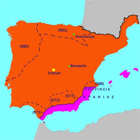 588 Re-expansion of Visigoths' kingdom. | Visigoth, Map, Map of spain