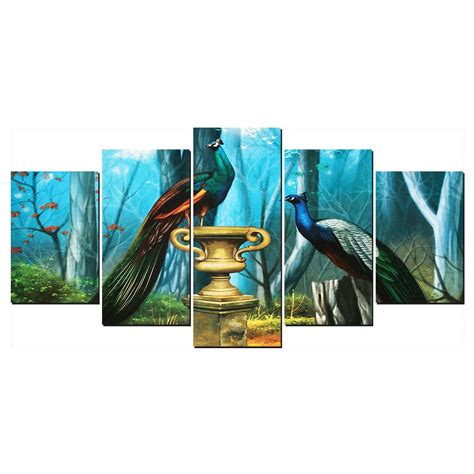 PnF Split Painting/Frames MDF of 5 Panel of Peacock 10763-(113x61cm ...