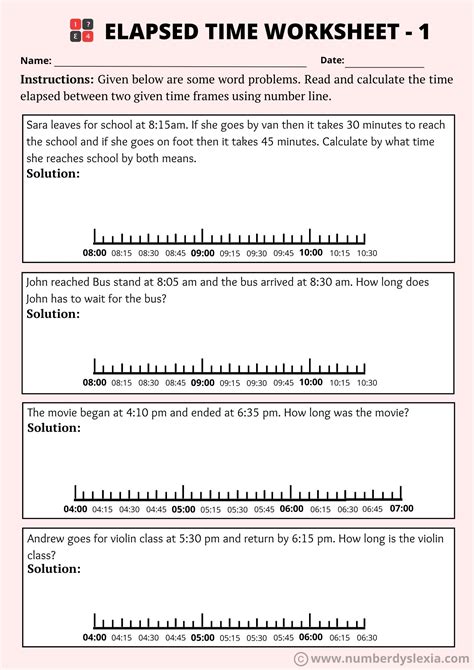 Printable Elapsed Time On A Number Line Worksheets [PDF Included ...