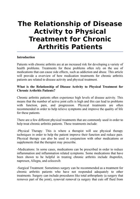 The Relationship of Disease Activity to Physical Treatment for Chronic ...